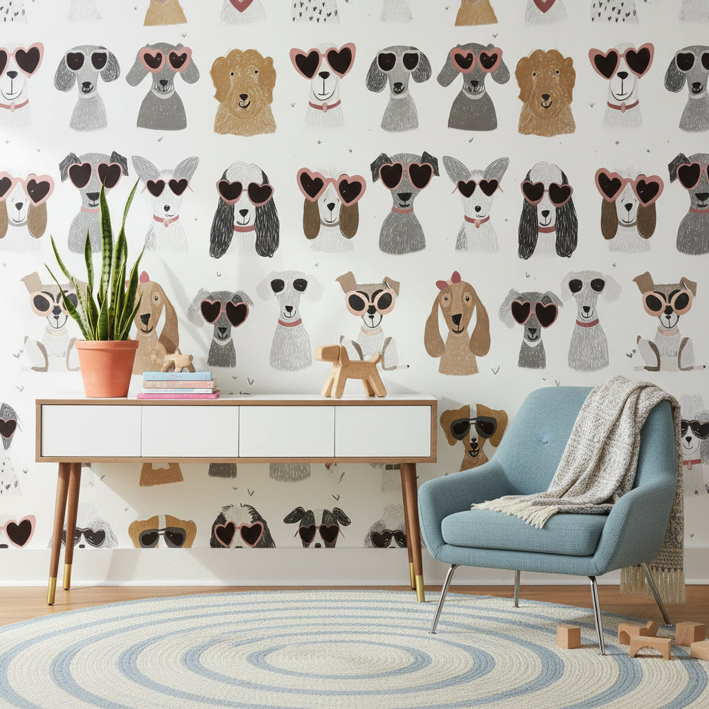 Cream Playful Dogs with Sunglasses Wallpaper