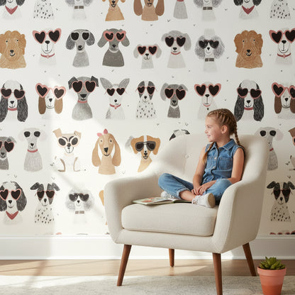 Cream Playful Dogs with Sunglasses Wallpaper