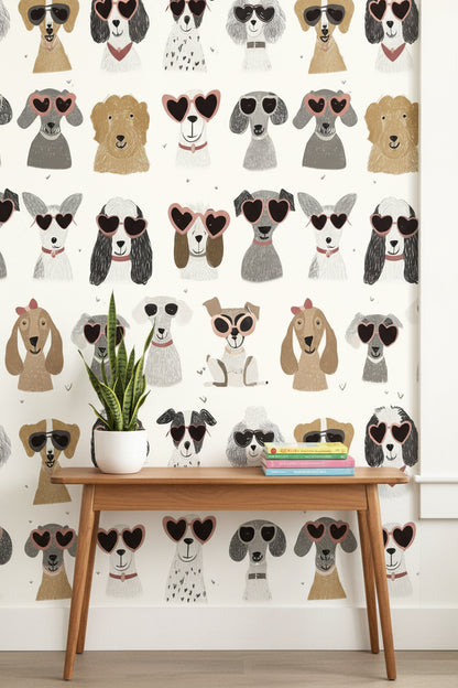 Cream Playful Dogs with Sunglasses Wallpaper