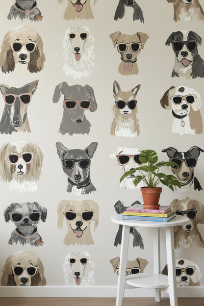 Beige Playful Sunglasses Dog Wallpaper