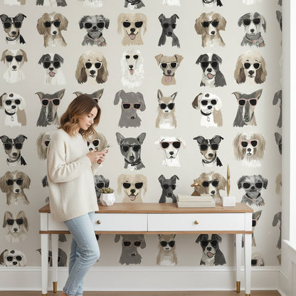 Beige Playful Sunglasses Dog Wallpaper