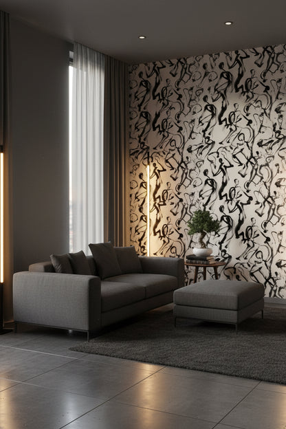White and Black Abstract Brushstroke Wallpaper
