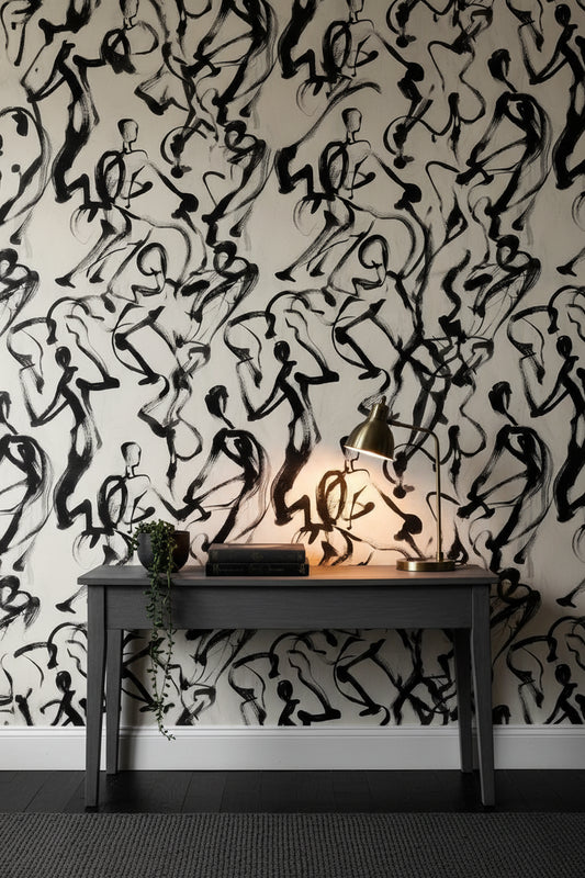Abstract Wallpaper Black Removable Minimalist Wall Double Roll