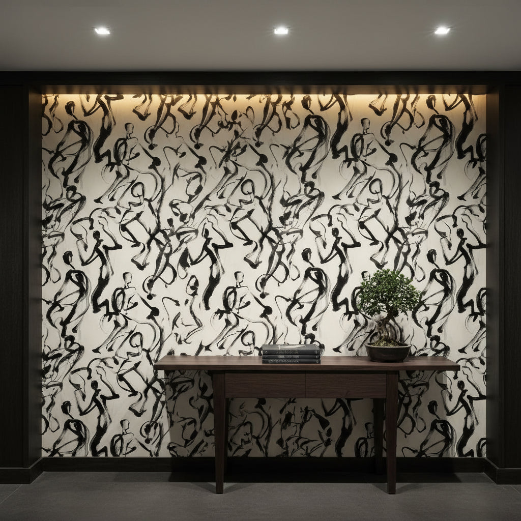 White and Black Abstract Brushstroke Wallpaper
