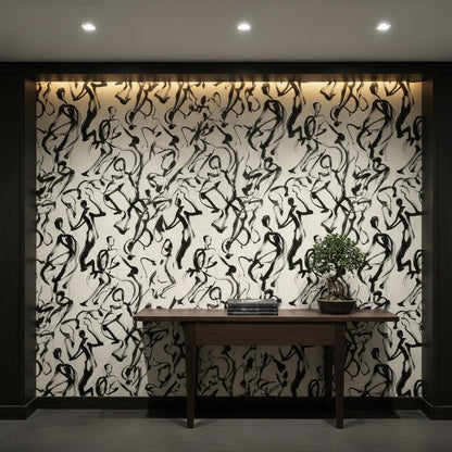 White and Black Abstract Brushstroke Wallpaper