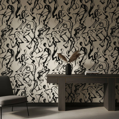 White and Black Abstract Brushstroke Wallpaper