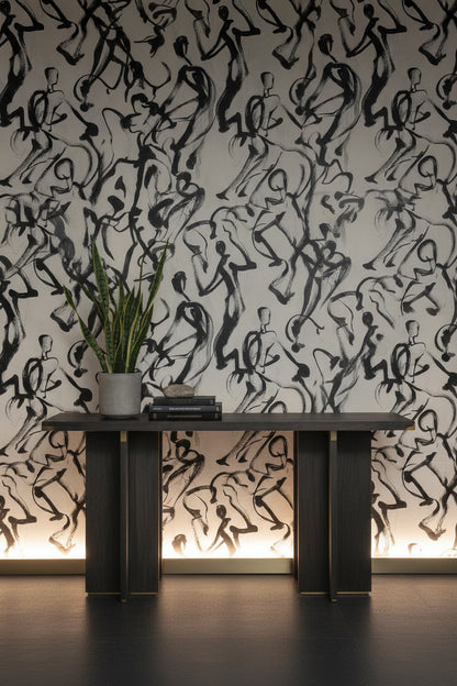 White and Black Abstract Brushstroke Wallpaper