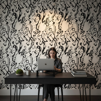 White and Black Abstract Brushstroke Wallpaper