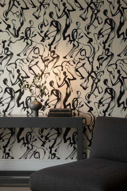 White and Black Abstract Brushstroke Wallpaper