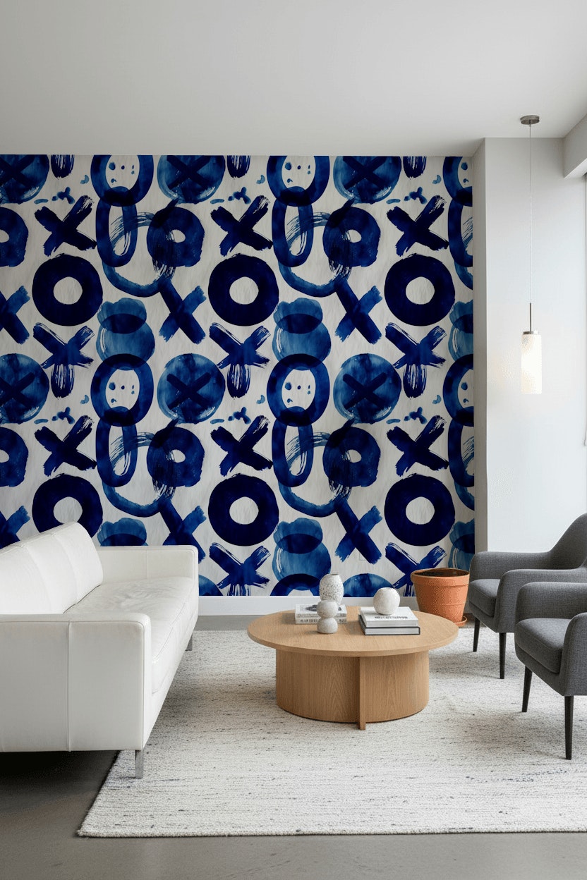 Vivid Blue Abstract Brushstroke Pattern Wallpaper