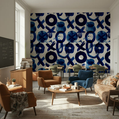 Vivid Blue Abstract Brushstroke Pattern Wallpaper