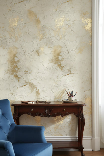 Golden Look Cream Marble Effect Wallpaper
