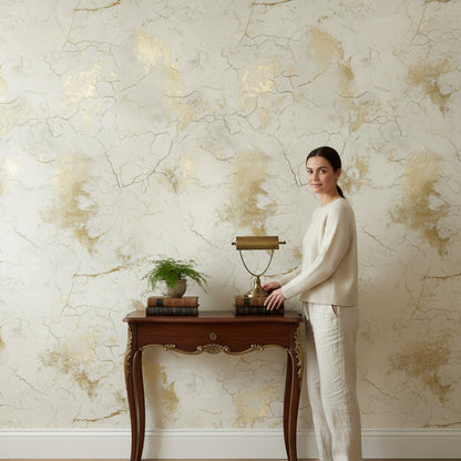 Golden Look Cream Marble Effect Wallpaper