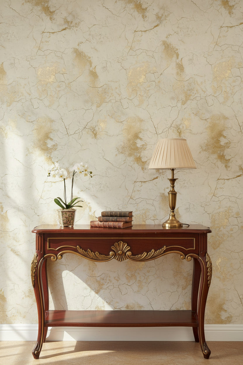 Golden Look Cream Marble Effect Wallpaper