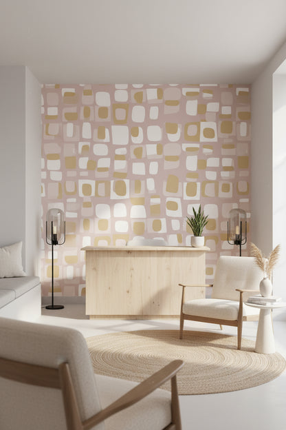 Blush Pink Geometric Squares Wallpaper