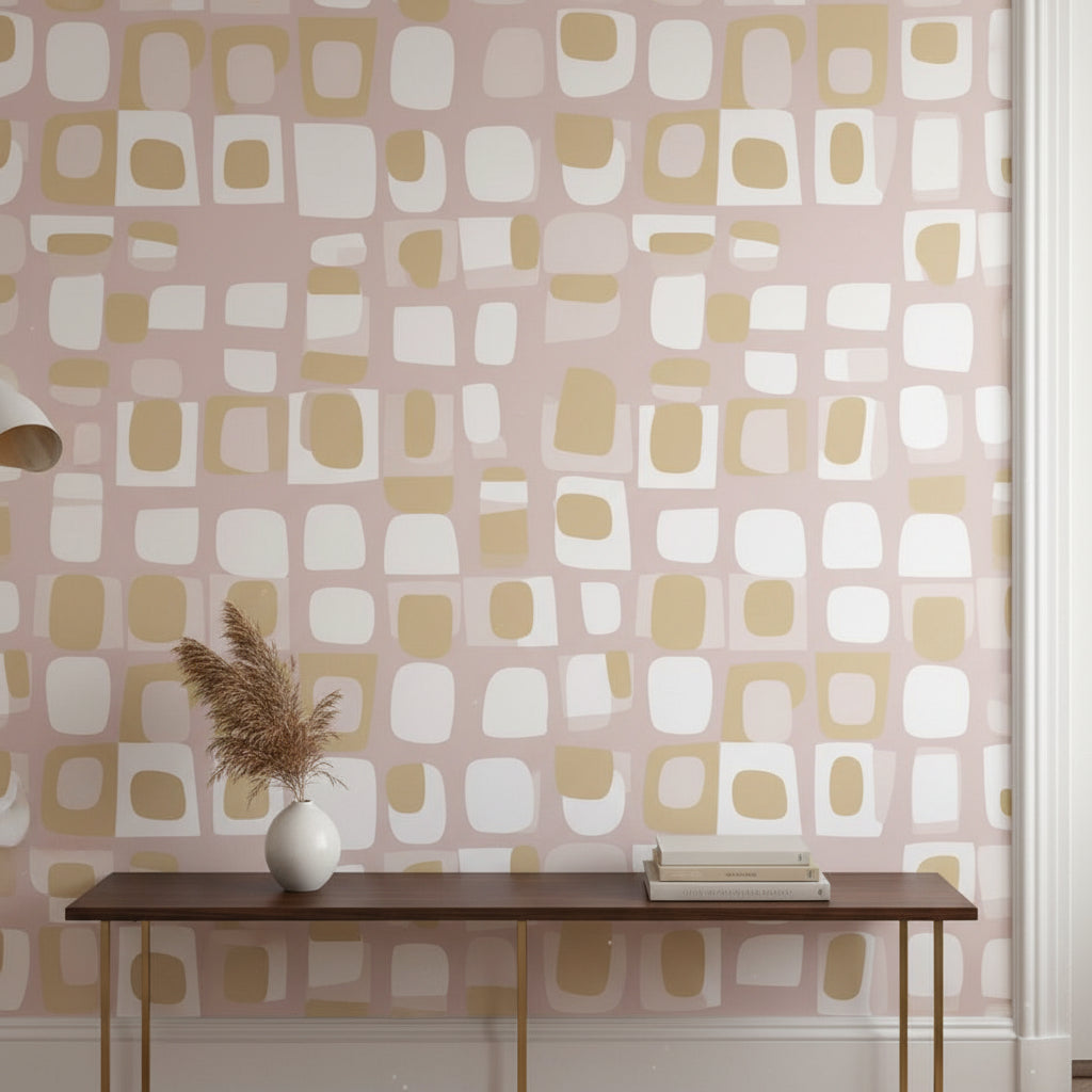 Blush Pink Geometric Squares Wallpaper