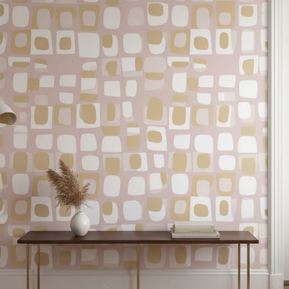 Blush Pink Geometric Squares Wallpaper
