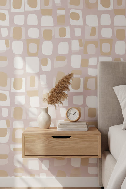 Blush Pink Geometric Squares Wallpaper