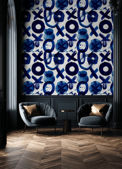 Vivid Blue Abstract Brushstroke Pattern Wallpaper
