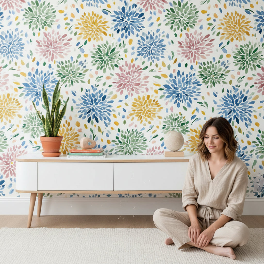 Bright Multicolor Wildflower Pattern Wallpaper