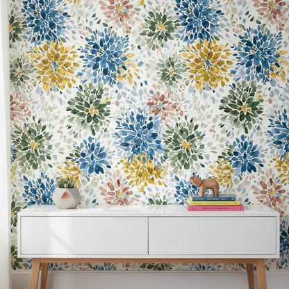 Bright Multicolor Floral Burst Wallpaper