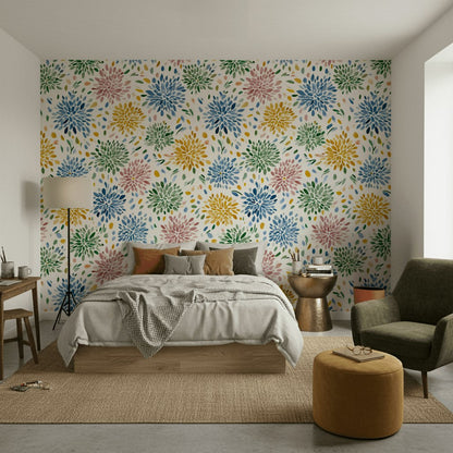 Bright Multicolor Wildflower Pattern Wallpaper