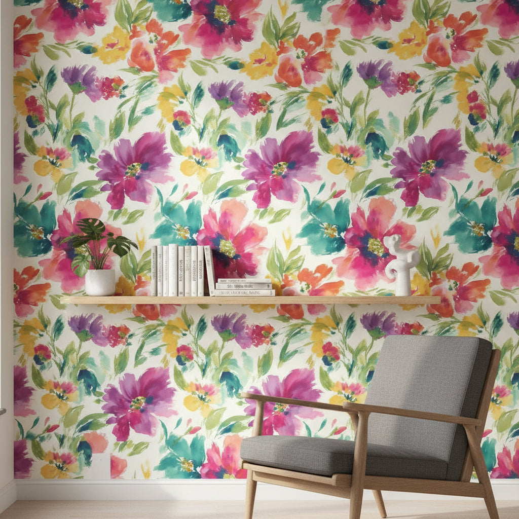 Floral Wallpaper Abstract Bright Removable Wall Decor