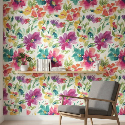Vibrant Multicolor Watercolor Floral Wallpaper