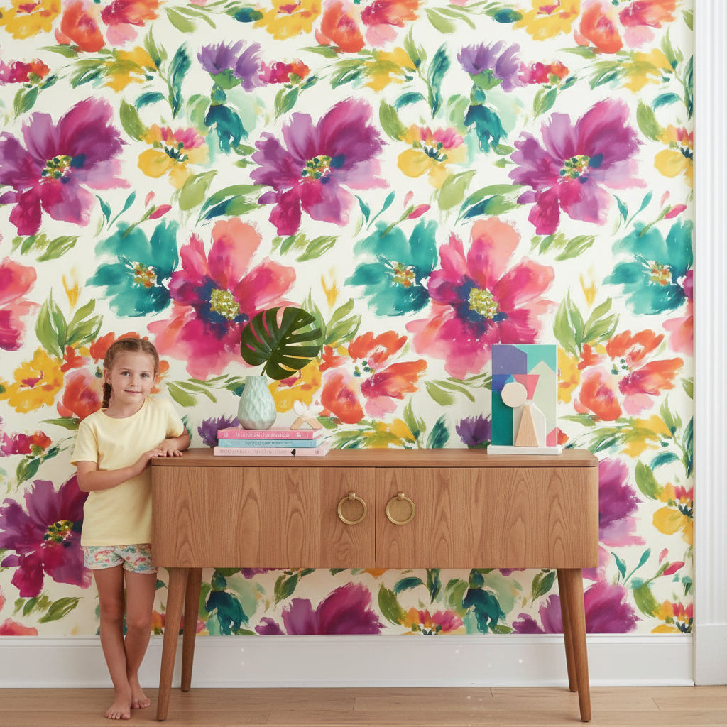 Floral Wallpaper Abstract Bright Removable Wall Decor