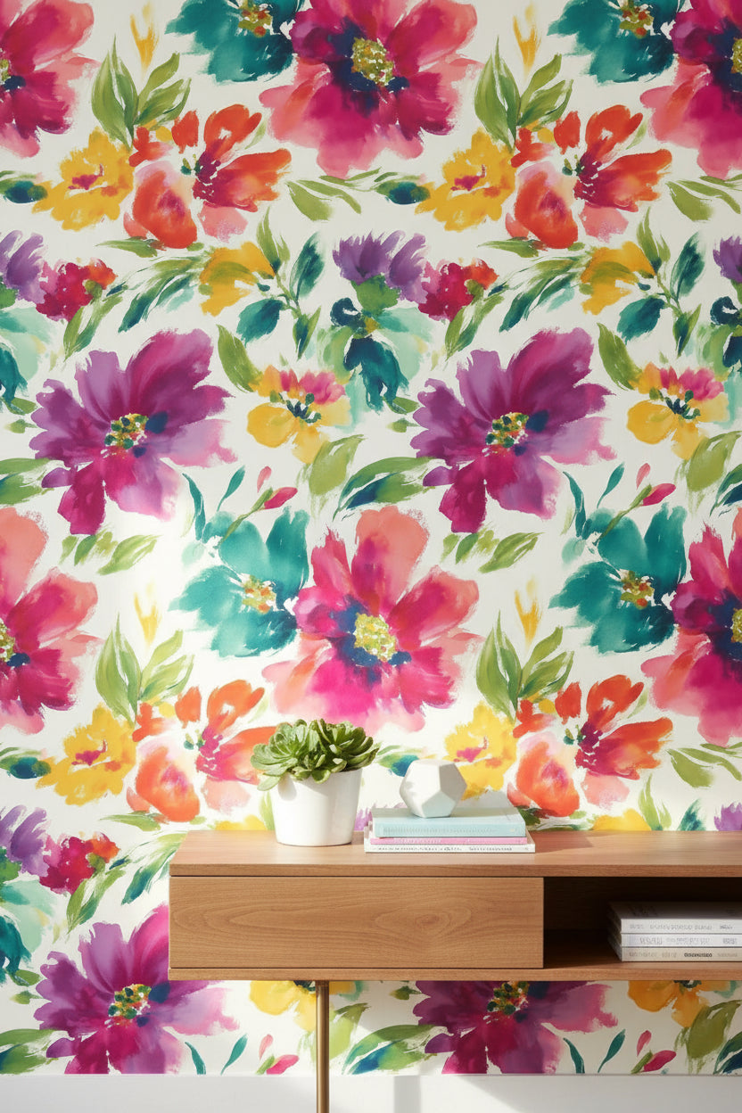 Floral Wallpaper Abstract Bright Removable Wall Decor