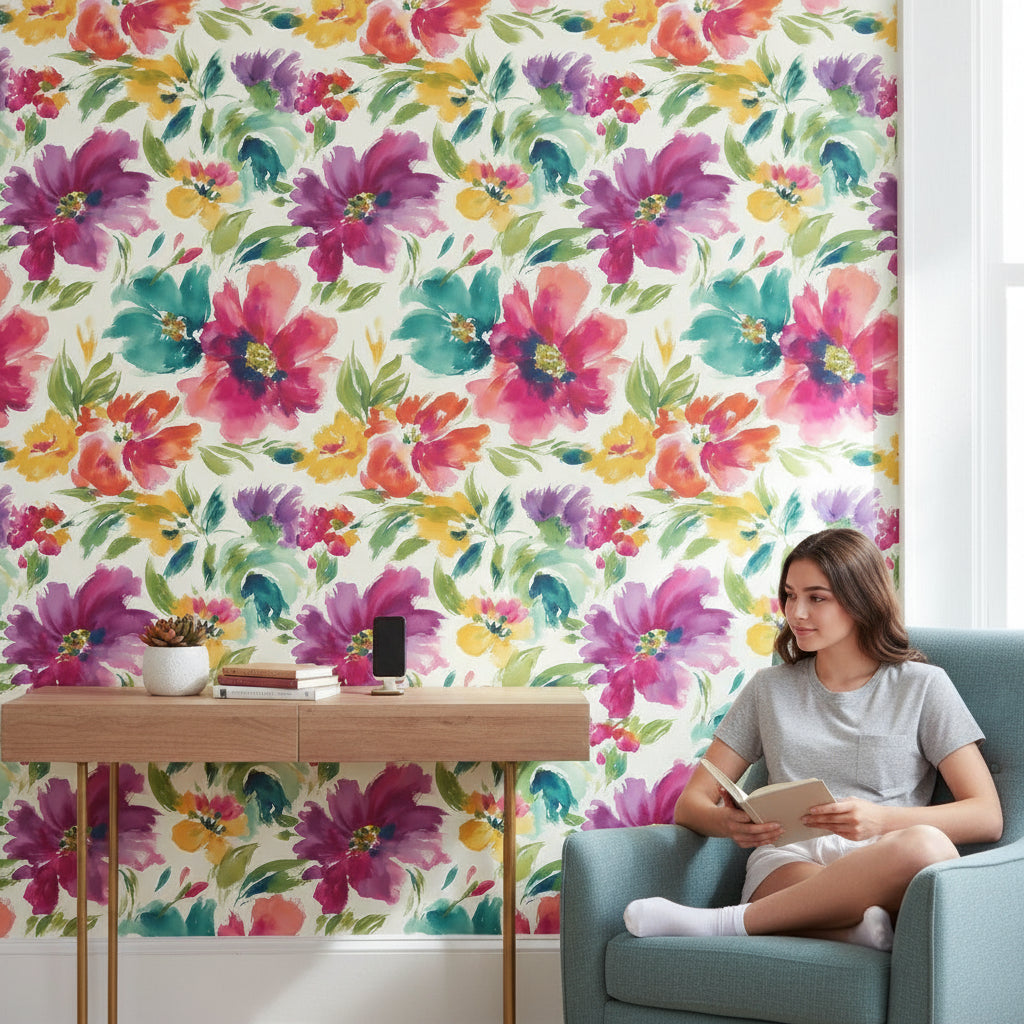 Floral Wallpaper Abstract Bright Removable Wall Decor