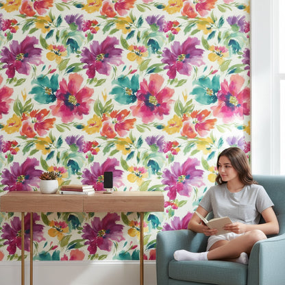 Vibrant Multicolor Watercolor Floral Wallpaper