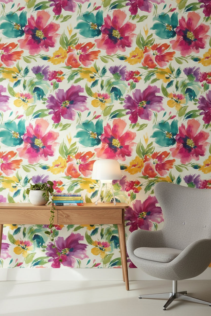 Floral Wallpaper Abstract Bright Removable Wall Decor