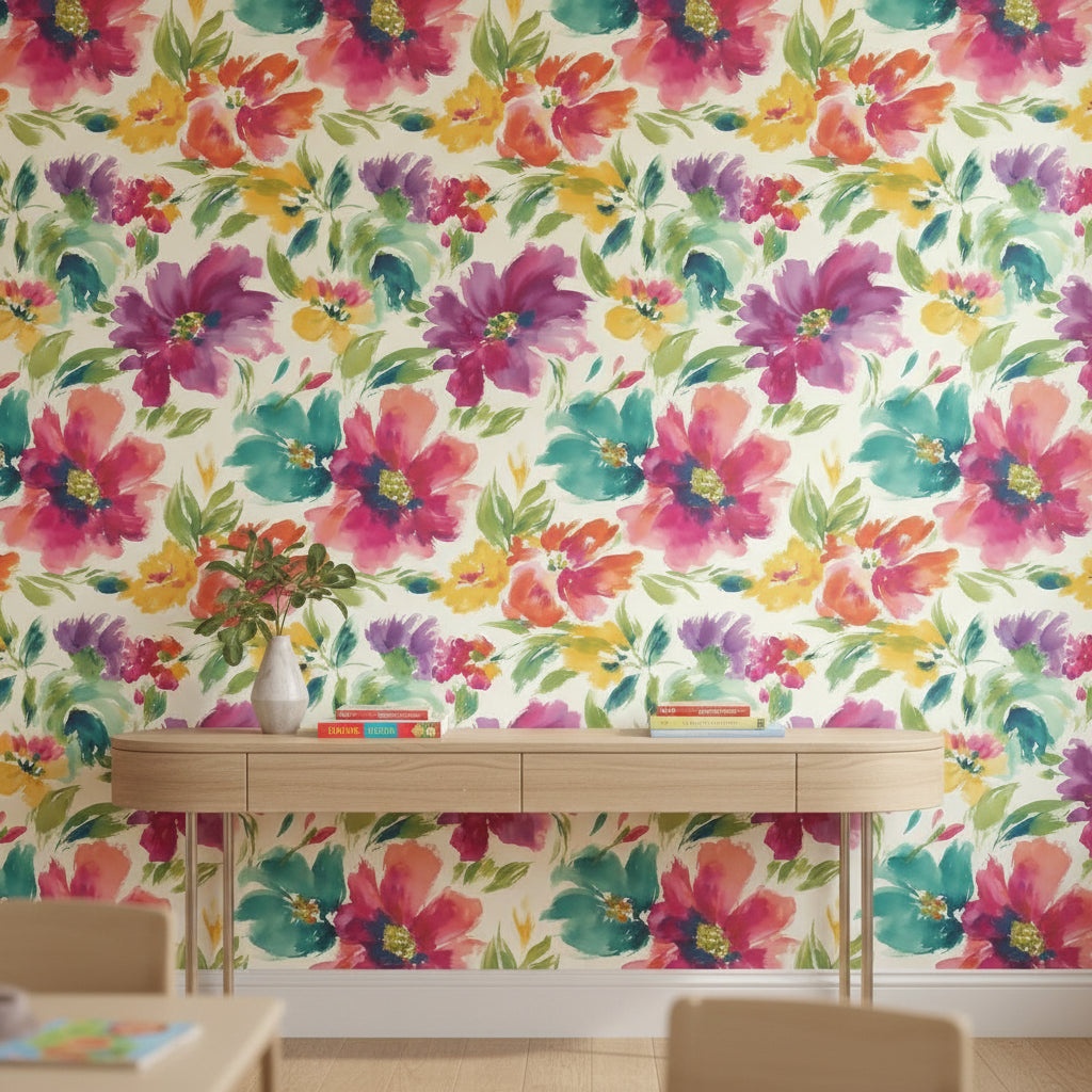 Vibrant Multicolor Watercolor Floral Wallpaper