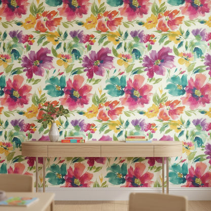 Vibrant Multicolor Watercolor Floral Wallpaper