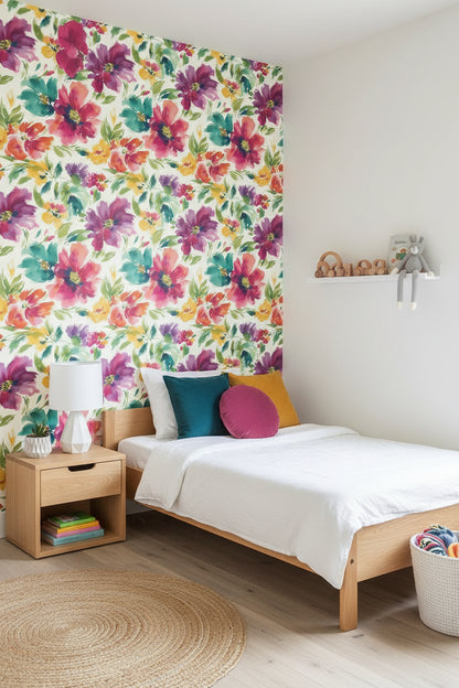 Vibrant Multicolor Watercolor Floral Wallpaper
