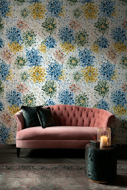 Bright Multicolor Floral Burst Wallpaper