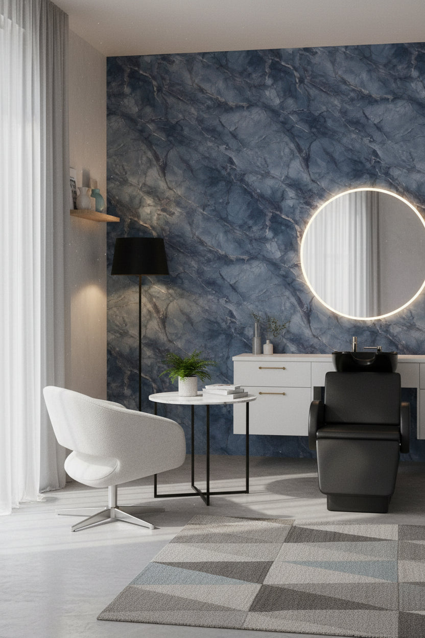 Navy Blue Abstract Marble Texture Wallpaper