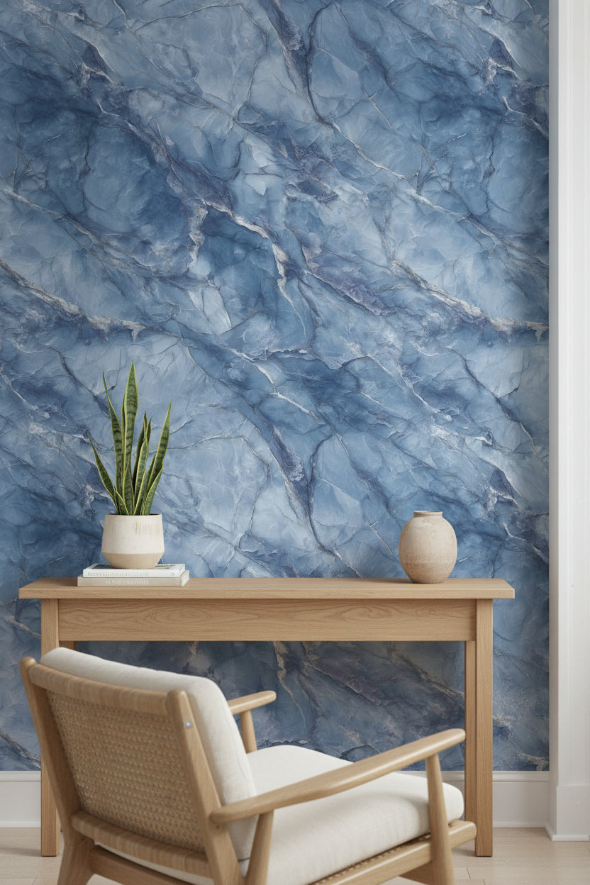 Marble Wallpaper Blue Mural Contemporary Wall Decor