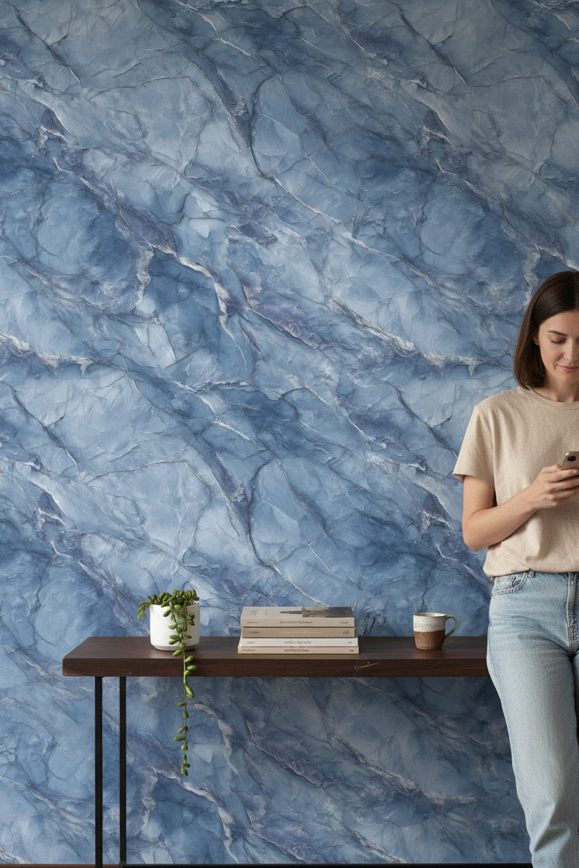 Marble Wallpaper Blue Mural Contemporary Wall Decor