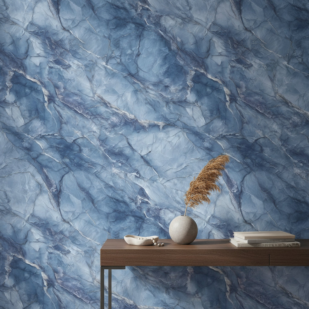 Navy Blue Abstract Marble Texture Wallpaper