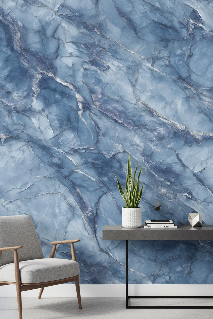 Marble Wallpaper Blue Mural Contemporary Wall Decor