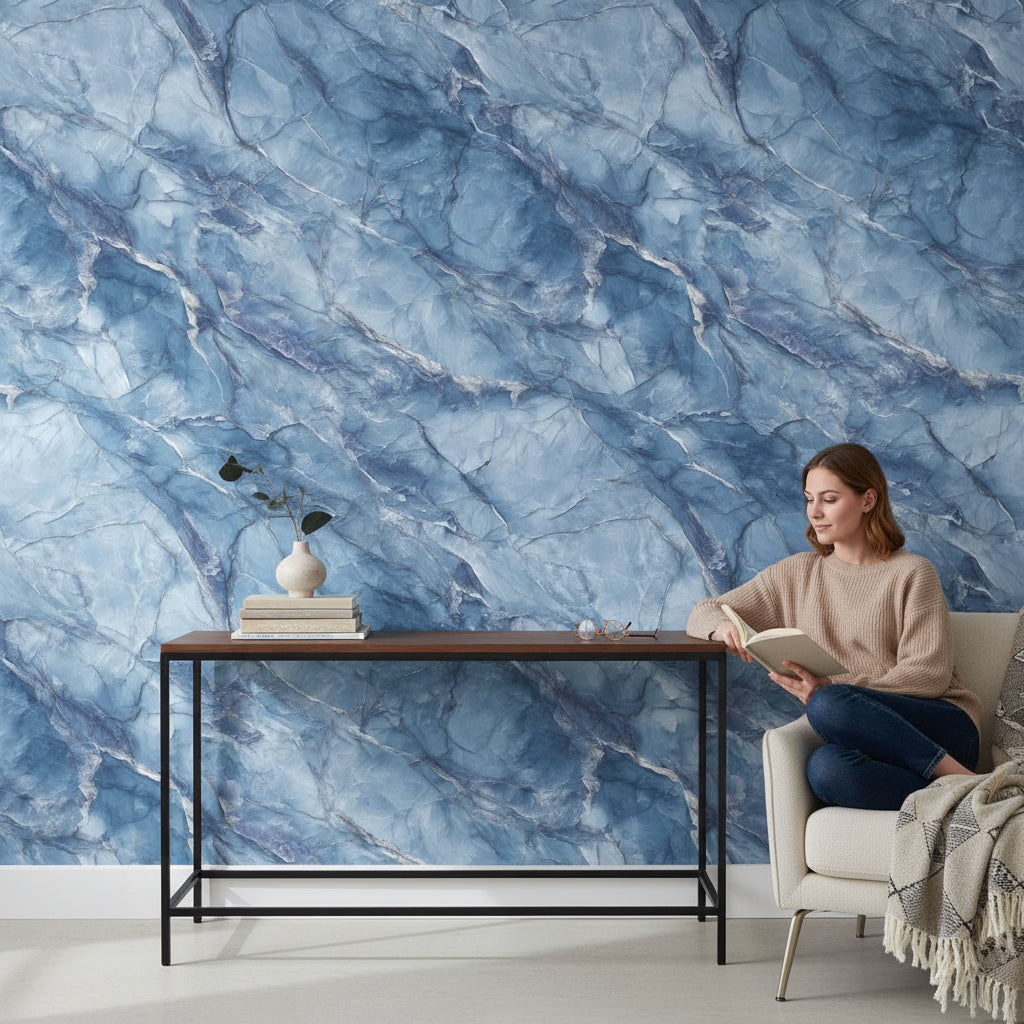 Marble Wallpaper Blue Mural Contemporary Wall Decor