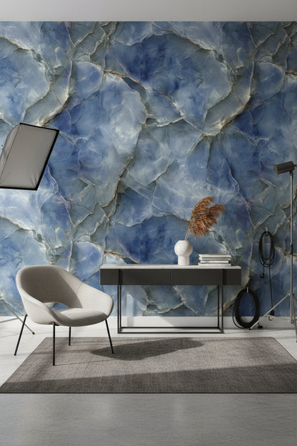 Deep Blue Marble Effect Wallpaper