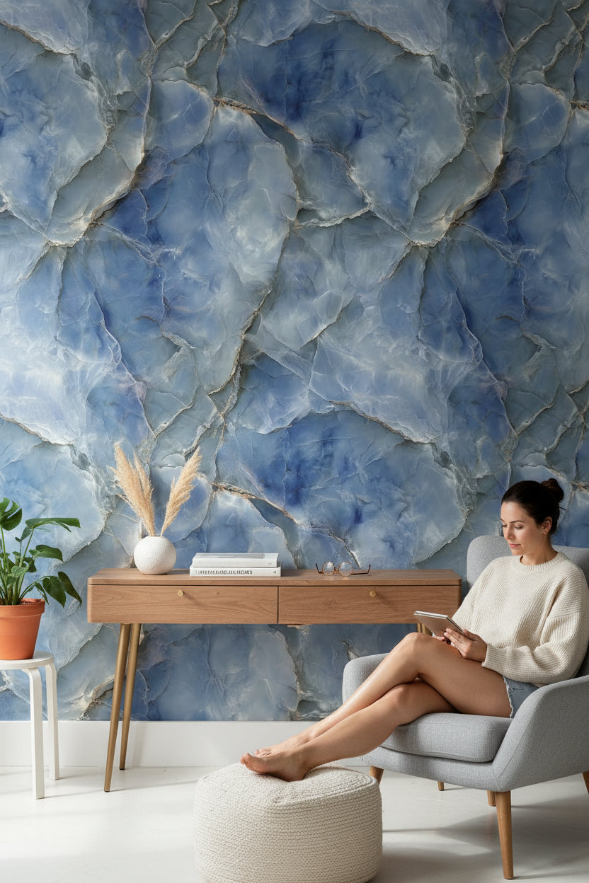 Stone Texture Wallpaper Blue Abstract Wall Mural