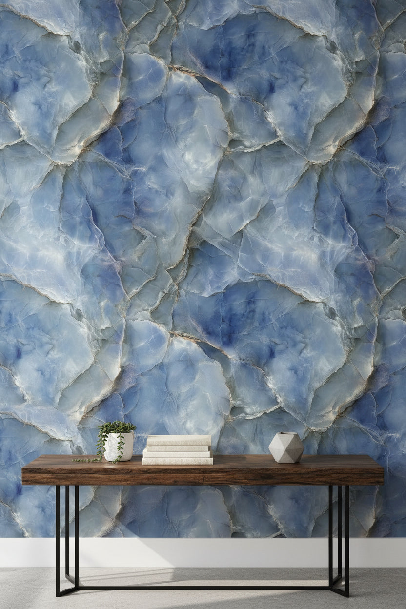 Deep Blue Marble Effect Wallpaper