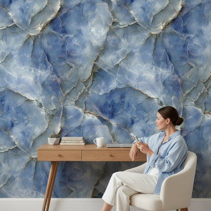 Deep Blue Marble Effect Wallpaper