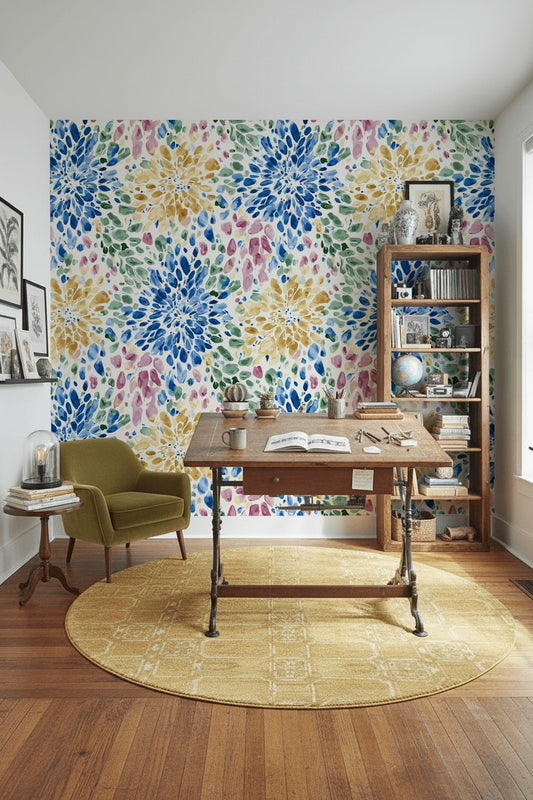 Modern Floral Wallpaper Colorful Vibrant Wall Decor