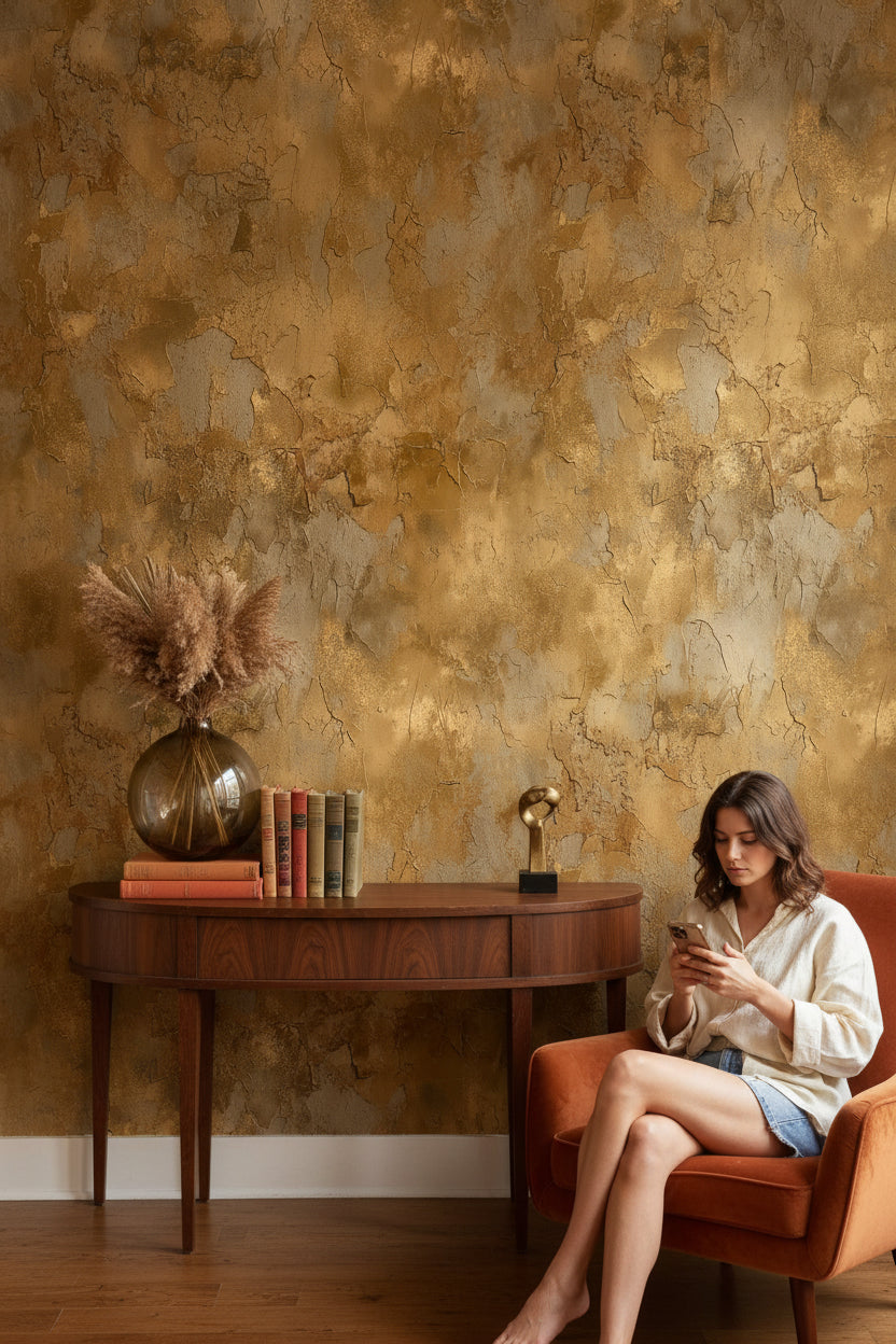 Textured Golden Look Earth Abstract Wallpaper