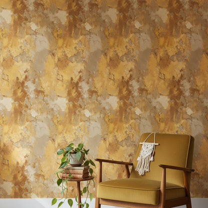 Golden Brown Abstract Textured Wallpaper